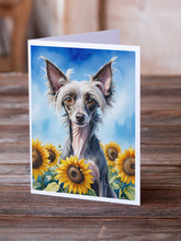 Load image into Gallery viewer, Chinese Crested in Sunflowers Greeting Cards - Blank Note Cards – 8-Pack of Artist-Designed Cards with Envelopes