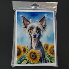 Load image into Gallery viewer, Chinese Crested in Sunflowers Greeting Cards - Blank Note Cards – 8-Pack of Artist-Designed Cards with Envelopes