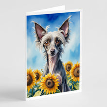 Load image into Gallery viewer, Chinese Crested in Sunflowers Greeting Cards - Blank Note Cards – 8-Pack of Artist-Designed Cards with Envelopes