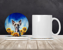 Load image into Gallery viewer, Chinese Crested in Sunflowers Large Sandstone Coasters Pack of 4