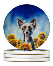 Load image into Gallery viewer, Chinese Crested in Sunflowers Large Sandstone Coasters Pack of 4