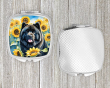 Load image into Gallery viewer, Chow Chow in Sunflowers Compact Mirror – Stylish Purse Mirror with Artistic Covers