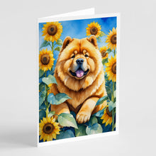 Load image into Gallery viewer, Chow Chow in Sunflowers Greeting Cards - Blank Note Cards – 8-Pack of Artist-Designed Cards with Envelopes