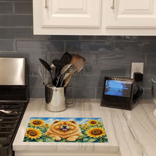 Load image into Gallery viewer, Chow Chow in Sunflowers Cutting Board Tempered Glass Kitchen Cutting Surface, Heat Resistant Chopping Board with Non-Slip Feet, Decorative Food Prep &amp; Serving