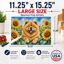 Load image into Gallery viewer, Chow Chow in Sunflowers Cutting Board Tempered Glass Kitchen Cutting Surface, Heat Resistant Chopping Board with Non-Slip Feet, Decorative Food Prep &amp; Serving