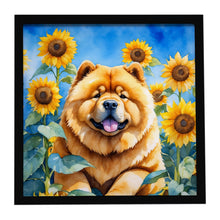 Load image into Gallery viewer, Chow Chow in Sunflowers Framed Metal Print