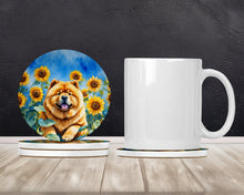 Load image into Gallery viewer, Chow Chow in Sunflowers Large Sandstone Coasters Pack of 4