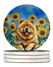 Load image into Gallery viewer, Chow Chow in Sunflowers Large Sandstone Coasters Pack of 4