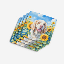 Load image into Gallery viewer, Clumber Spaniel in Sunflowers Coasters - Set of 4 Lightweight Foam, Absorbent Drink Coasters