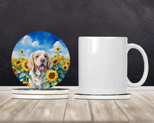 Load image into Gallery viewer, Clumber Spaniel in Sunflowers Large Sandstone Coasters Pack of 4
