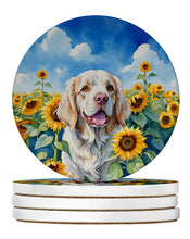 Load image into Gallery viewer, Clumber Spaniel in Sunflowers Large Sandstone Coasters Pack of 4