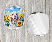 Load image into Gallery viewer, Clumber Spaniel in Sunflowers Compact Mirror – Stylish Purse Mirror with Artistic Covers