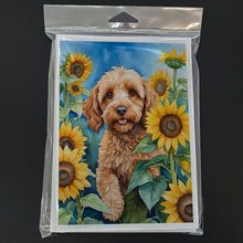 Load image into Gallery viewer, Cockapoo in Sunflowers Greeting Cards - Blank Note Cards – 8-Pack of Artist-Designed Cards with Envelopes