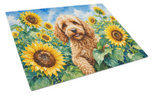Load image into Gallery viewer, Cockapoo in Sunflowers Cutting Board Tempered Glass Kitchen Cutting Surface, Heat Resistant Chopping Board with Non-Slip Feet, Decorative Food Prep &amp; Serving