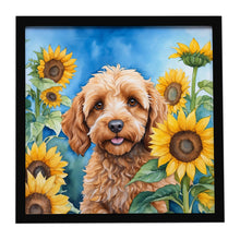 Load image into Gallery viewer, Cockapoo in Sunflowers Framed Metal Print