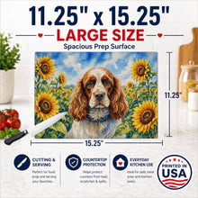 Load image into Gallery viewer, Cocker Spaniel in Sunflowers Cutting Board Tempered Glass Kitchen Cutting Surface, Heat Resistant Chopping Board with Non-Slip Feet, Decorative Food Prep &amp; Serving