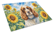 Load image into Gallery viewer, Cocker Spaniel in Sunflowers Cutting Board Tempered Glass Kitchen Cutting Surface, Heat Resistant Chopping Board with Non-Slip Feet, Decorative Food Prep &amp; Serving