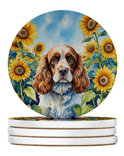 Load image into Gallery viewer, Cocker Spaniel in Sunflowers Large Sandstone Coasters Pack of 4