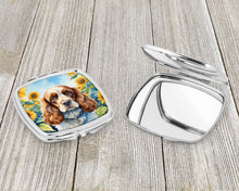 Load image into Gallery viewer, Cocker Spaniel in Sunflowers Compact Mirror – Stylish Purse Mirror with Artistic Covers