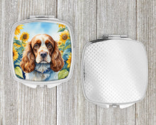 Load image into Gallery viewer, Cocker Spaniel in Sunflowers Compact Mirror – Stylish Purse Mirror with Artistic Covers