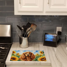 Load image into Gallery viewer, Cocker Spaniel in Sunflowers Cutting Board Tempered Glass Kitchen Cutting Surface, Heat Resistant Chopping Board with Non-Slip Feet, Decorative Food Prep &amp; Serving