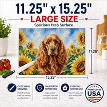 Load image into Gallery viewer, Cocker Spaniel in Sunflowers Cutting Board Tempered Glass Kitchen Cutting Surface, Heat Resistant Chopping Board with Non-Slip Feet, Decorative Food Prep &amp; Serving