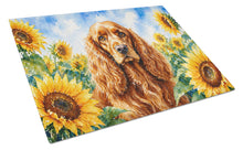 Load image into Gallery viewer, Cocker Spaniel in Sunflowers Cutting Board Tempered Glass Kitchen Cutting Surface, Heat Resistant Chopping Board with Non-Slip Feet, Decorative Food Prep &amp; Serving