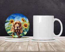 Load image into Gallery viewer, Cocker Spaniel in Sunflowers Large Sandstone Coasters Pack of 4