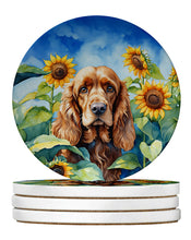 Load image into Gallery viewer, Cocker Spaniel in Sunflowers Large Sandstone Coasters Pack of 4