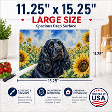 Load image into Gallery viewer, Cocker Spaniel in Sunflowers Cutting Board Tempered Glass Kitchen Cutting Surface, Heat Resistant Chopping Board with Non-Slip Feet, Decorative Food Prep &amp; Serving