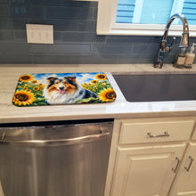 Load image into Gallery viewer, Collie in Sunflowers Dish Drying Mat Absorbent Dish Drying Mat Pad for Kitchen Counter Dish Drainer Mat for Countertop, 14 x 21", Multicolor