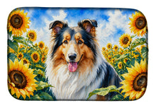 Load image into Gallery viewer, Collie in Sunflowers Dish Drying Mat Absorbent Dish Drying Mat Pad for Kitchen Counter Dish Drainer Mat for Countertop, 14 x 21", Multicolor