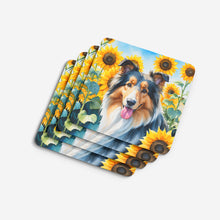 Load image into Gallery viewer, Collie in Sunflowers Coasters - Set of 4 Lightweight Foam, Absorbent Drink Coasters