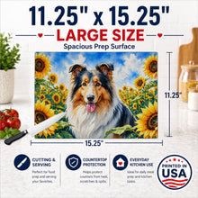 Load image into Gallery viewer, Collie in Sunflowers Cutting Board Tempered Glass Kitchen Cutting Surface, Heat Resistant Chopping Board with Non-Slip Feet, Decorative Food Prep &amp; Serving