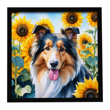 Load image into Gallery viewer, Collie in Sunflowers Framed Metal Print