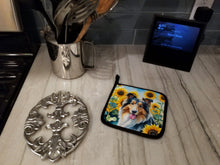 Load image into Gallery viewer, Collie in Sunflowers Pot Holders - Set of 2 Decorative Kitchen Helpers | Made in the USA