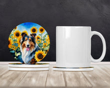 Load image into Gallery viewer, Collie in Sunflowers Large Sandstone Coasters Pack of 4