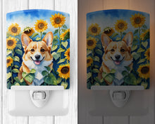 Load image into Gallery viewer, Corgi in Sunflowers Ceramic Night Light