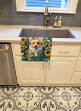 Load image into Gallery viewer, Corgi in Sunflowers Kitchen Towel