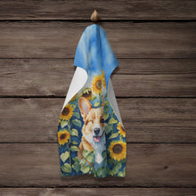 Load image into Gallery viewer, Corgi in Sunflowers Kitchen Towel