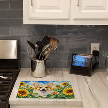 Load image into Gallery viewer, Corgi in Sunflowers Cutting Board Tempered Glass Kitchen Cutting Surface, Heat Resistant Chopping Board with Non-Slip Feet, Decorative Food Prep &amp; Serving