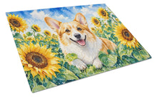 Load image into Gallery viewer, Corgi in Sunflowers Cutting Board Tempered Glass Kitchen Cutting Surface, Heat Resistant Chopping Board with Non-Slip Feet, Decorative Food Prep &amp; Serving