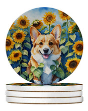 Load image into Gallery viewer, Corgi in Sunflowers Large Sandstone Coasters Pack of 4