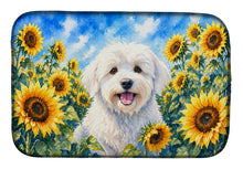 Load image into Gallery viewer, Coton de Tulear in Sunflowers Dish Drying Mat Absorbent Dish Drying Mat Pad for Kitchen Counter Dish Drainer Mat for Countertop, 14 x 21", Multicolor