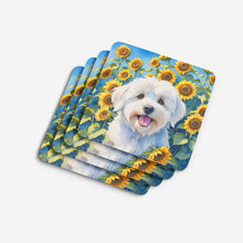 Load image into Gallery viewer, Coton de Tulear in Sunflowers Coasters - Set of 4 Lightweight Foam, Absorbent Drink Coasters