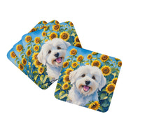 Load image into Gallery viewer, Coton de Tulear in Sunflowers Coasters - Set of 4 Lightweight Foam, Absorbent Drink Coasters