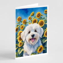 Load image into Gallery viewer, Coton de Tulear in Sunflowers Greeting Cards - Blank Note Cards – 8-Pack of Artist-Designed Cards with Envelopes