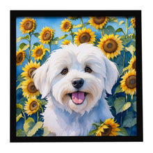Load image into Gallery viewer, Coton de Tulear in Sunflowers Framed Metal Print