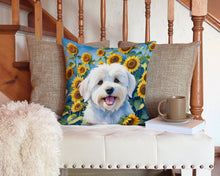Load image into Gallery viewer, Coton de Tulear in Sunflowers Throw Pillow - 14x14 Decorative Pillow – Art for Your Home &amp; Patio