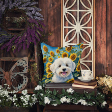 Load image into Gallery viewer, Coton de Tulear in Sunflowers Throw Pillow - 14x14 Decorative Pillow – Art for Your Home &amp; Patio
